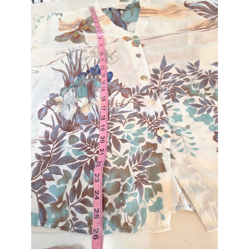Citron Santa Monica Tunic Large White Butterfly Bamboo Rayon Button Down Artsy - Picture 5 of 9